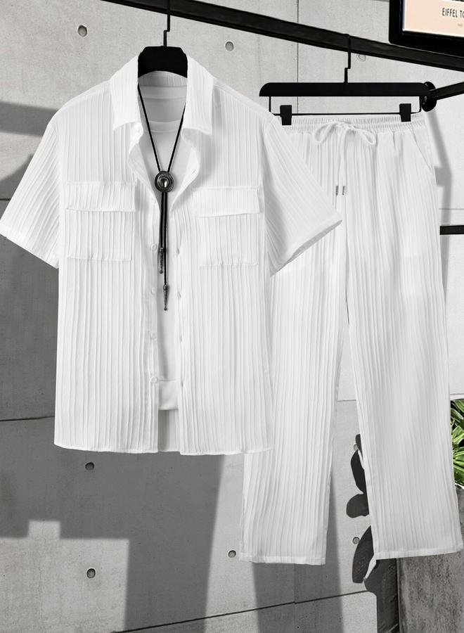 Take Two Men White Textured Shirt and Trousers Co-Ords - Image 5